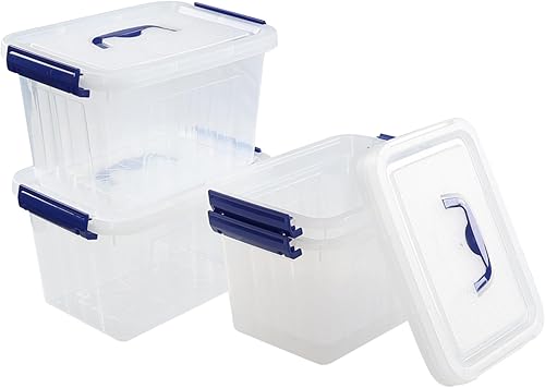 Juego de 4 cajas de almacenamiento de plástico transparente de 6 litros con tapas