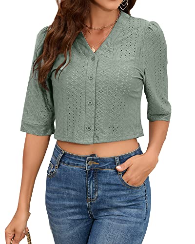 Yoetaun Womens Retro 3/4 Sleeve Bolero Cardigan Casual Elegant Button Down Shrug Sweater For Dresses Tops Green Xxl #TOP1