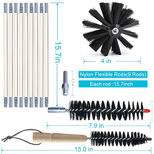EAZY2HD Flexible Dryer Duct Cleaning Kit Lint Remover,Dryer Vent Cleaner Kit Extends up to 12 Feet, Synthetic Clean Brush Head, Includes 9 Flexible Rods,Use With or Without a Power Drill