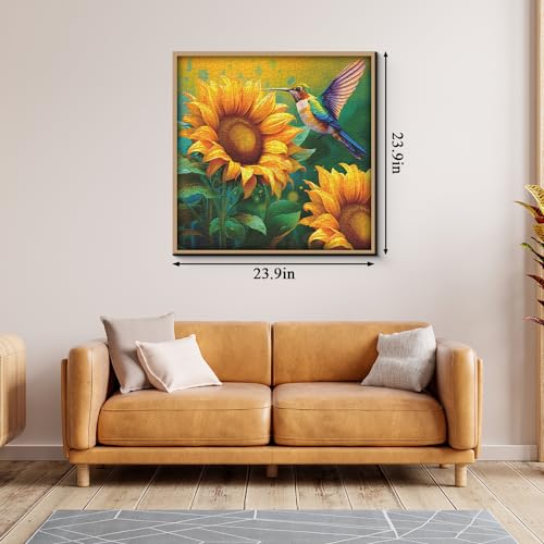 Sunflower Hummingbird Puzzles for Adults 1000 Pieces, Bird Flower Art Jigsaw Puzzles, Colorful Challenge Sunflower Plant Puzzle as Hummingbird Decor by PPuzzling - Used condition - Image 4