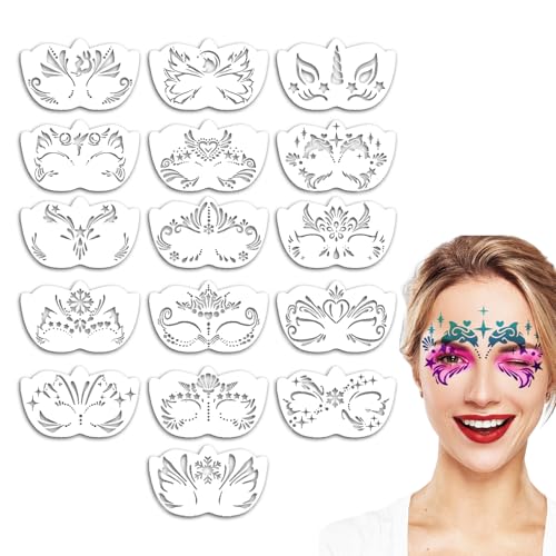 Plantillas para Maquillaje Facial - 16 Plantillas Reutilizables para Dibujo Artístico - Dibujos Florales Artísticos Para Escuela, Escena Y Eventos
