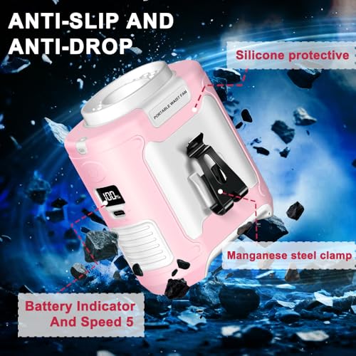 Image of CAZOKASI 2024 Upgrade 10000mAh Waist Clip Portable Personal Body Fan - Powerful Upto 40H Cooling and Heatstroke Prevention (Gray and Orange, Pink White)