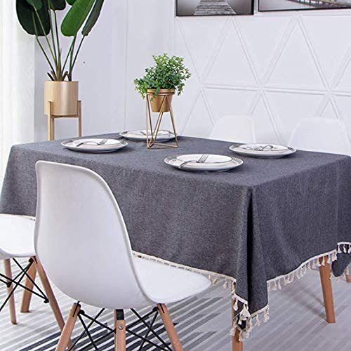 Nappe rectangulaire coton et lin 120x120 nappe à franges blanche - 3