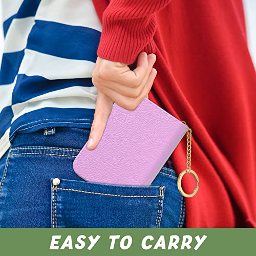 Image of Aiawoxc Credit Card Holder for Women, Small RFID Wallet Slim Leather Business Card Organizer Case with Zipper and Keychain, Purple