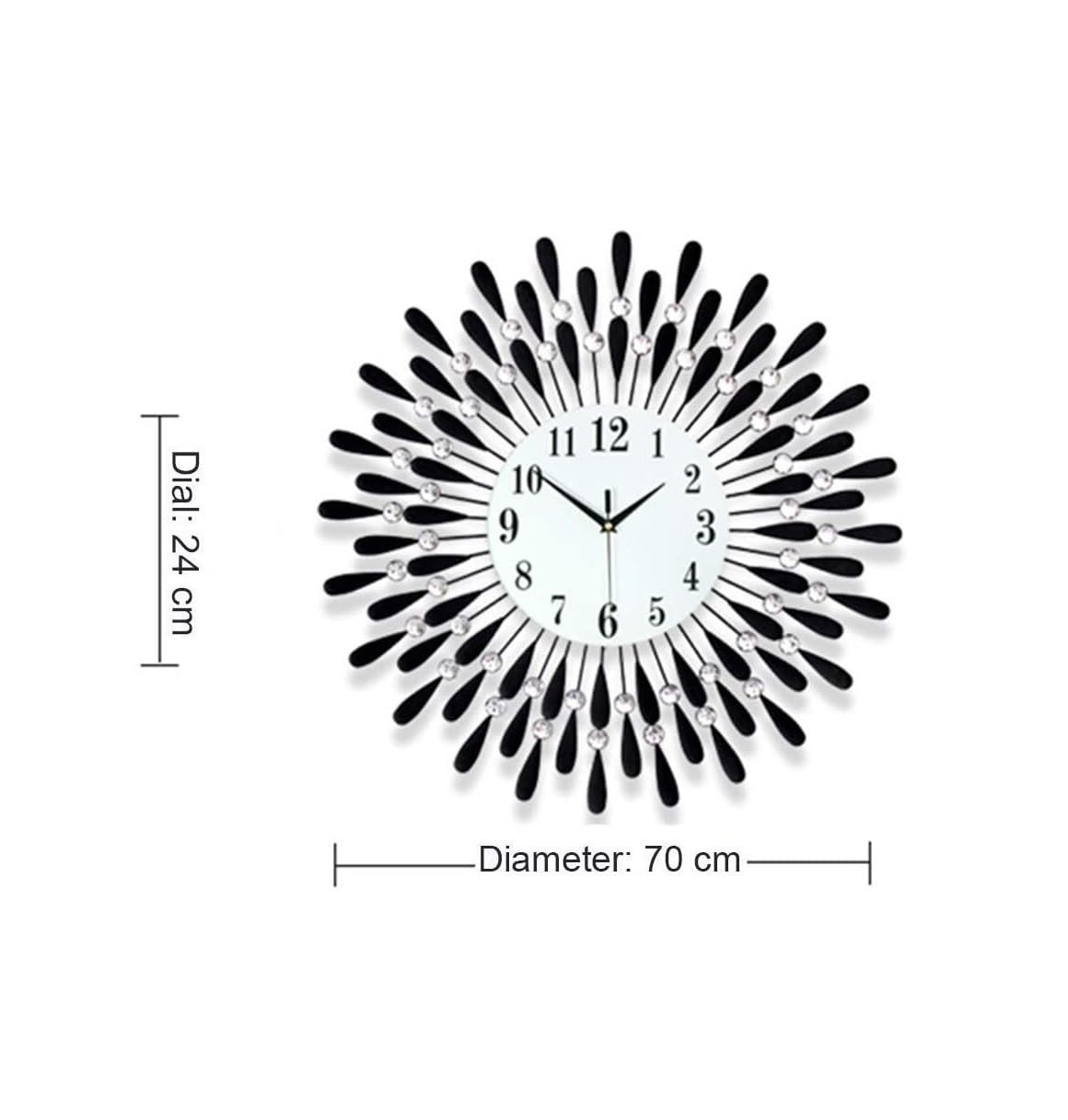 Zegar ścienny 27,6-calowy metalowy zegar ścienny z diamentowymi 3D nietykającymi cichymi zegarami kwarcowymi, białą szklaną tarczą, okrągłą dużą dekoracją Salon