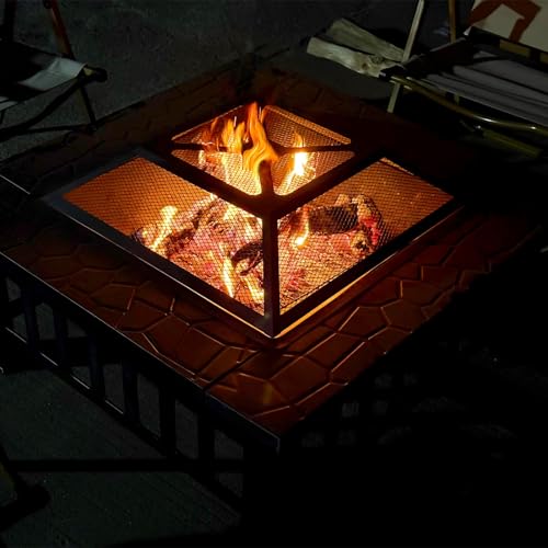 32 Inch Fire Pit Table with Fire Poker & Spark Screen, Outdoor Burning Fire Pits, 3 in 1 Metal Square Firepit Stove for Outside Heating, Bonfire Party, Camping, Patio, Garden - Image 4
