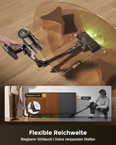 Proscenic P20 Staubsauger mit Wischfunktion, 680 W 70 kPa 70 Min Akku Staubsauger Kabellos, Selbststehend mit Wandladestation, Anti-Tangle… – Ansicht 5