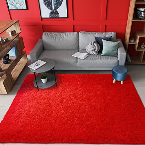 Tapete AROGAN Fluffy para dormitorio y sala 3x5 pies rojo miniatura 7