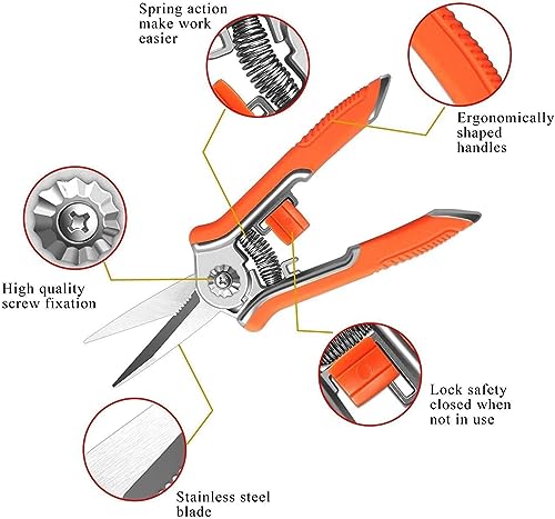 Garden Art 6.5 Inch Micro-Tip Pruning snip Gardening Hand Pruning Shears Trimming Scissors with Stainless Steel(Orange) GAHC058-2