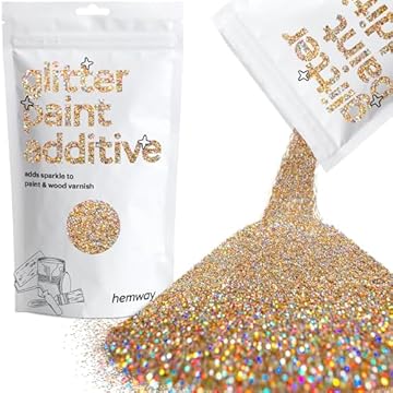 Hemway Glitter Paint Additive - Gold Silver Holographic | 100g Metallic Flakes for Adding Sparkle to Paints & Wood Varnish | Add to Emulsion, Acrylic & Latex for Indoor Sparkly Walls