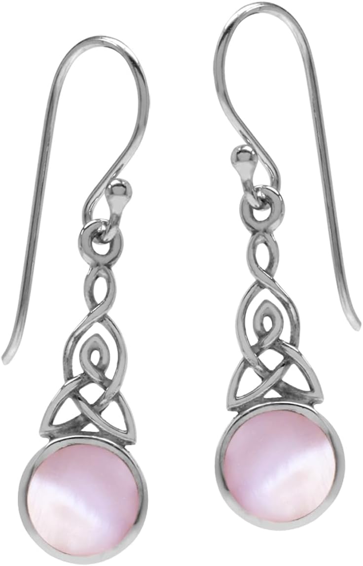 Silvershake 6MM Round Shape Inlay White Gold Plated or Yellow Gold Plated 925 Sterling Silver Triquetra Celtic Knot Dangle Leverback or Hook Earrings Jewelry for Women