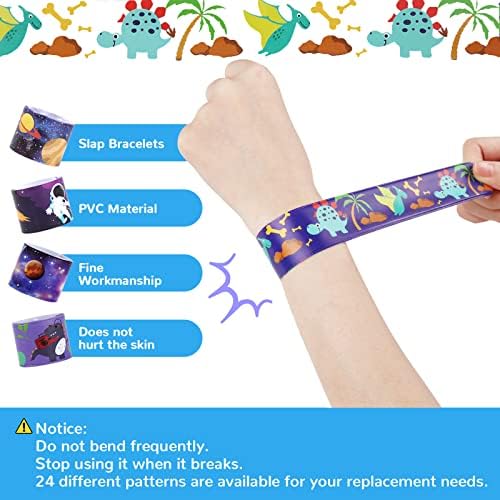 BFONS 24Pcs Slap Bands for Party Bags Fun Snap Space Dinosaur Bag Fillers Kids Bracelets Birthday Halloween Christmas Valentines Easter Gifts Teens Adults (WJ01227-02)