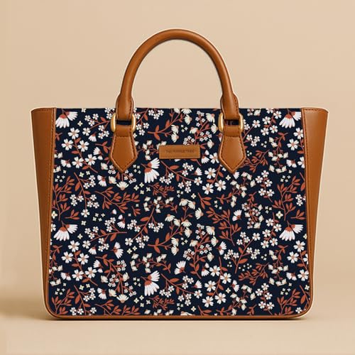Image of The Purple Tree Handcrafted Women's Tote Bag with Vegan Leather Handles & Indian Prints, Shoulder Tote Bag and Handbag for Office and College (Pack of 1)
