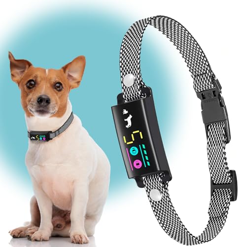 No Shock Bark Collar for Small Dogs 8-40 lbs - Beep & Vibration, Smart Screen, 5 Sensitivity, Anti- Trigger, Magnetic Rechargeable, IP67 Waterproof, Black/Grey
