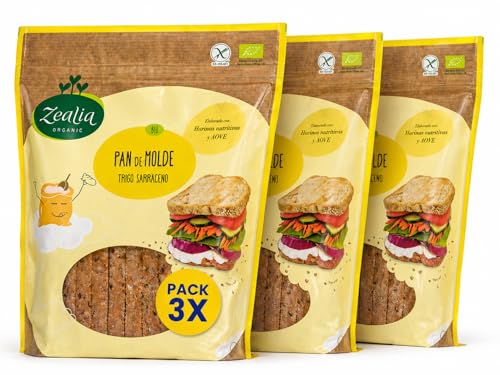Pack 3x Pan de Molde Sin Gluten ZealiaBio 360 g | 3 Paquetes de 360 g (Total 1,08 kg) | Pan Ecológico Sin Gluten | Ideal para Tostadas y Bocadillos