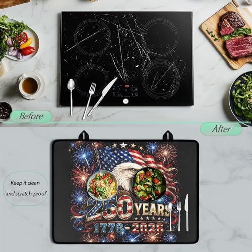 Image of Patriotic Stove Cover for Electric Stove, 4th of July Stove Top Dust Cover for Glass Top, Heat Resistant Rubber Cooktop Mat, 29.18 x 20.98 Inch, American Flag Eagle Firework