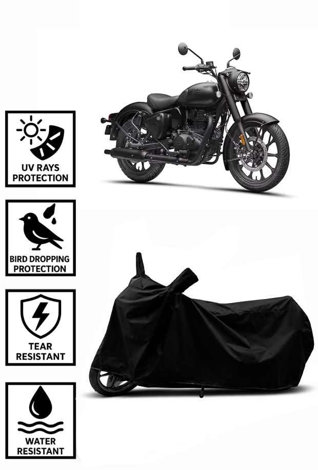 Image of Heavy Duty Waterproof Scooty & Bike Cover for Royal Enfeild Classic 350 - UV Resistant, Dustproof & Rain Protection, All-Weather Outdoor Cover for Bikes & Scooty with Buckle Straps