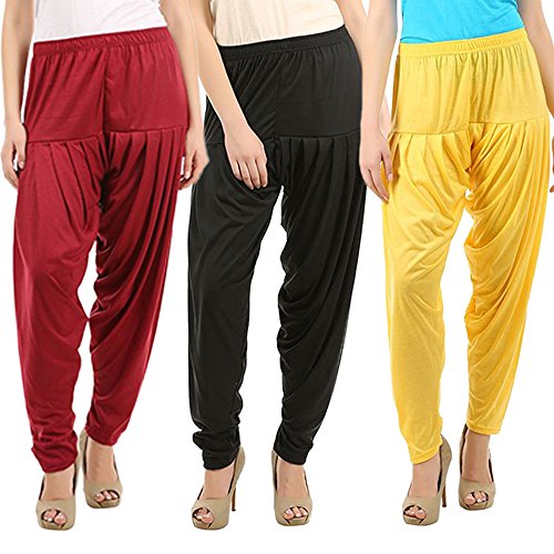 Image of Buy That Trendz Combo Offer (Pack of 3) Cotton Viscose Lycra Dhoti Patiyala Salwar Harem Bottoms Pants for Womens (White, Maroon, Black)