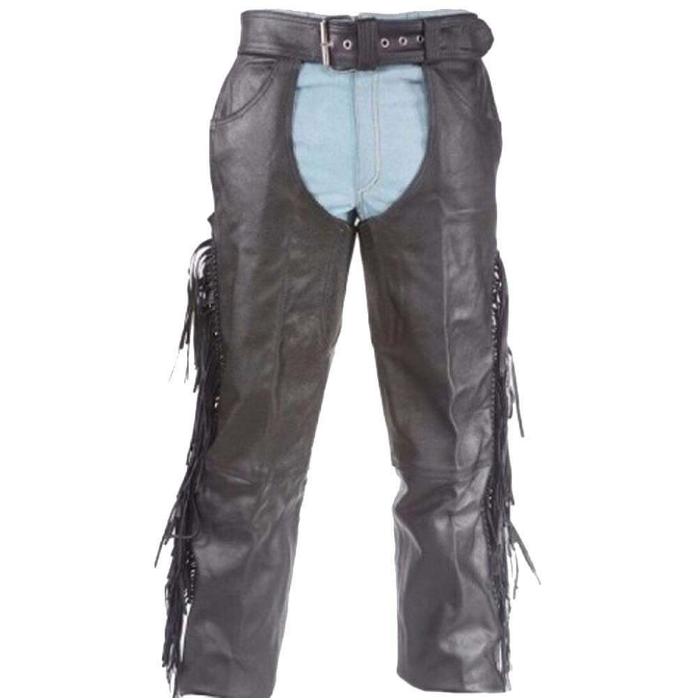 Ahint Men's Black Soft Genuine Leather Motorcycle Riding Chaps (Black, 34