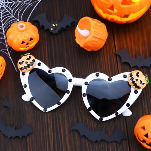 Halloween Sunglasses for Women, Heart Shaped Glasses with Pumpkin Design for Adult Halloween Party Accessories Costume Outfits Gifts3