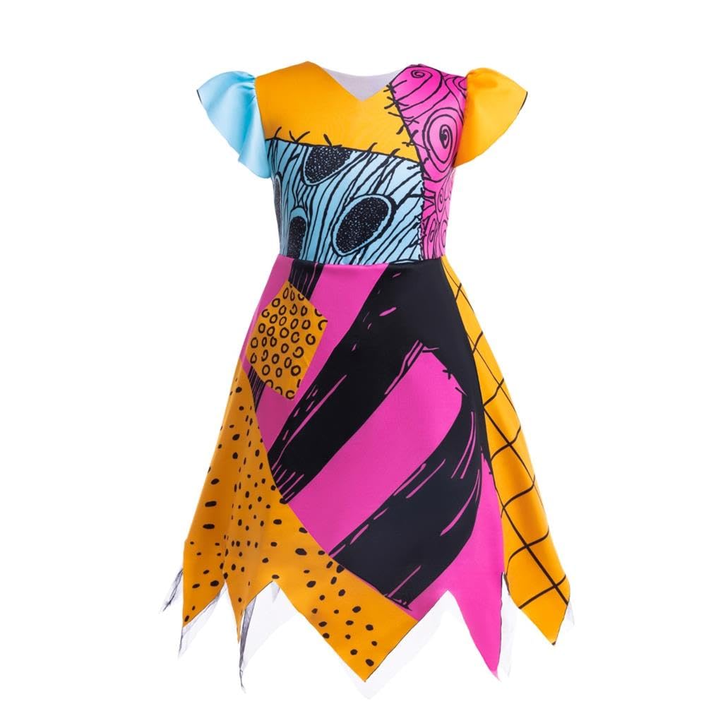 Lito Angels Disfraz Vestido de Sally Halloween Navidad para Niñas Talla 2-9 años, Naranja