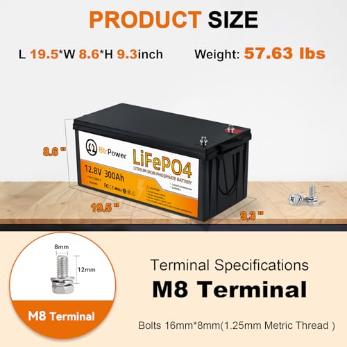 Image of 12V 300Ah Lithium Battery LiFePO4 Deep Cycle Battery,200A BMS,Up to 15000 Cycles,Perfect for RV, Home Storage,Marine,Solar Power System and Outdoor Camping.