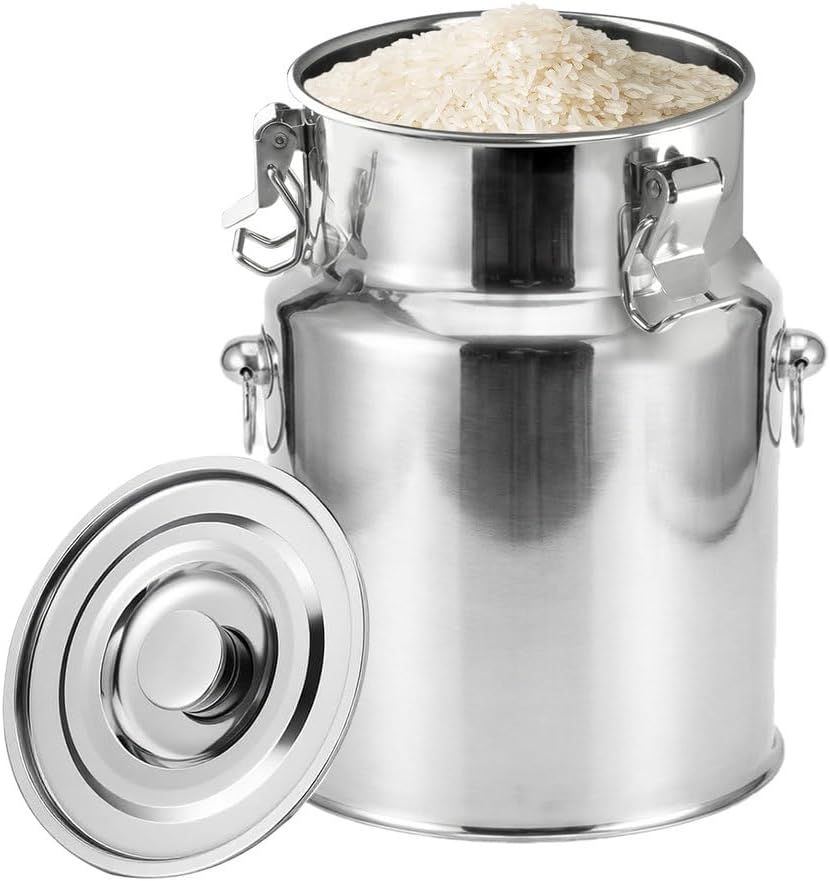 AIZYR Stainless Steel Sealed Milk Jug, Milk Pail Wine Transport Bucket with Lid and Handle Milk Can Storage Container for Cow Farm Kitchen,24L 25x50CM