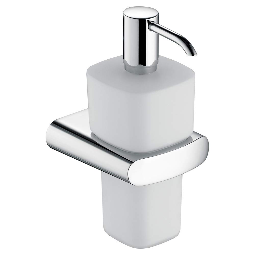 Keuco Elegance Dispenser per sapone liquido, 220 ml, cromato | con contenitore in vetro opalino, Made in Germany, ricaricabile, incl. viti e tasselli, Spandisapone