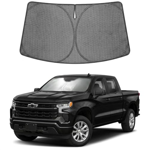 Image of Proadsy Windshield Sun Shade Custom Fit Silverado 1500 2019-2026 Ice Crystal Black Front Window Sunshade UV and Heat Blocker Foldable Visor Keeps Car Cooler for Summer Parking and Daily Use