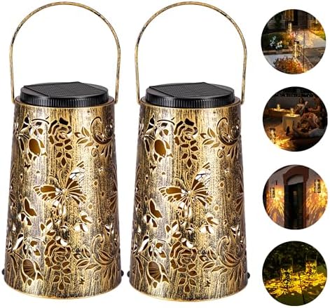 Dual-Color Solar Lantern Outdoor Hanging, 6500K White & 1600K Golden Light, Butterfly Metal Waterproof Garden Light for Patio Pathway, Gift for Mom (7.1 Inch)