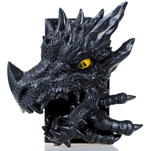 MAZERAN Fermalibri decorativo con drago 3D, angolo decorativo per mensola fantasia, Fermalibri vintage a forma di drago, Fermalibri medievale malvagio, decorazioni per statue di libri