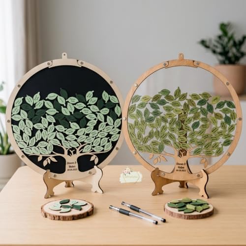 Image of Wedding Guest Book Alternative Tree with Leaves, Personalized Drop Box