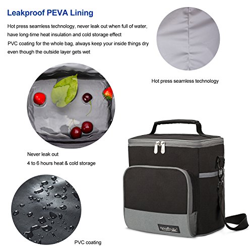 Apollo Walker Lunch Box Insulated Lunch Bag Large Foldable Waterproof Cooler Picnic Tote Bag for Adult Men, Women, Black