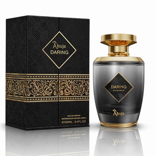 AHUJA Daring Eau De Parfum 3.4 Fl Oz Long Lasting Perfume for Men w/Pepper & Citrus Geranium & Patchouli Bold Masculine Fragrance w/Fresh & Earthy Notes for Everyday Wear Elegant Gift Scent