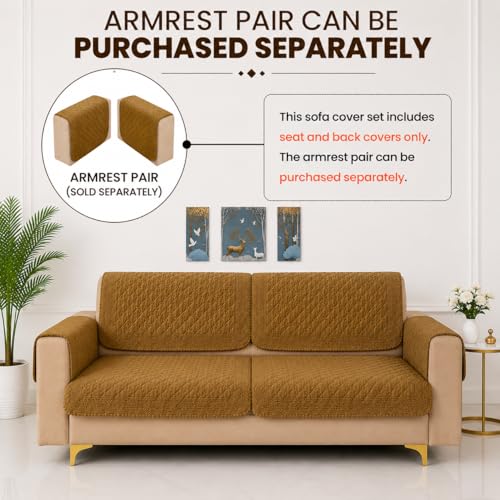 Image of Homerz Premium Petal Charm Sofa Cover | Embossed Floral Pattern | Soft Touch, Anti-Dust & Easy Wash Fabric Cloth, Washable and Durable (Mustard, 2 Seater, Seat Cover with Backrest)