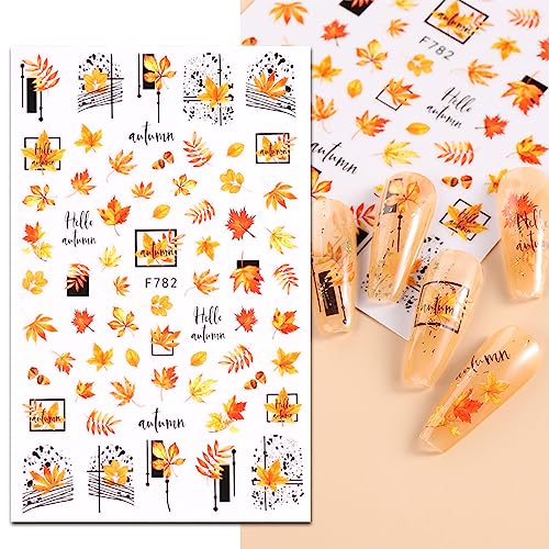 JMEOWIO Nagelsticker Herbst 9 Blatt Nail Art Sticker Selbstklebend Nagelaufkleber Kürbis Ahornblatt Erntedankfest Dekoration Nageldesign Zubehör