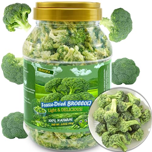 SEAYOFA Freeze Dried Broccoli Florets 3.17oz Dehydrated Broccoli Vegetables No Bitter Frozen Broccoli Florets for Snack Soup Pasta Camping Quickly & Emergency Food Supply Vegan