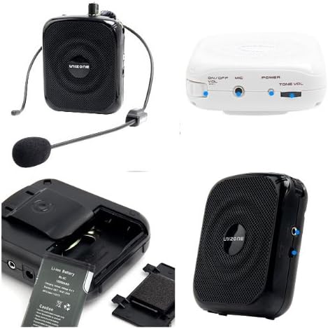 Unizone UZ-9088S Portable Rechargeable Voice Amplifier Public Address (PA) Microphone & Speaker - Black