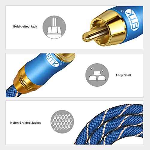 EMK Subwoofer Cable RCA to RCA Audio Cable 24K Gold-Plated Digital Coaxial RCA Cord for Home Theater HDTV, DVD Player - Image 3