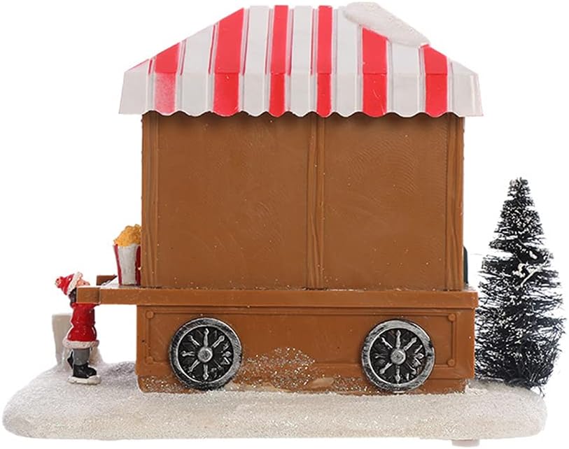 Christmas LED Lighted House Resin Popcorn Wagon Musical Animated Village Decor