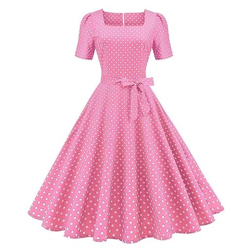 Vestido de mujer vintage año 50, espalda desnuda una línea de vestido año 50 60 lunares Swing vestido Pin-Up boda vestido vintage barato camisa elegante cóctel fiesta vestido rosa falda plisada baile