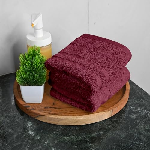 Image of Divine Casa Cotton 550 GSM Hand Towels Pack of 2 Maroon, 60 x 40 cm Ultra Soft & Highly Absorbent Thick Bathroom Towels