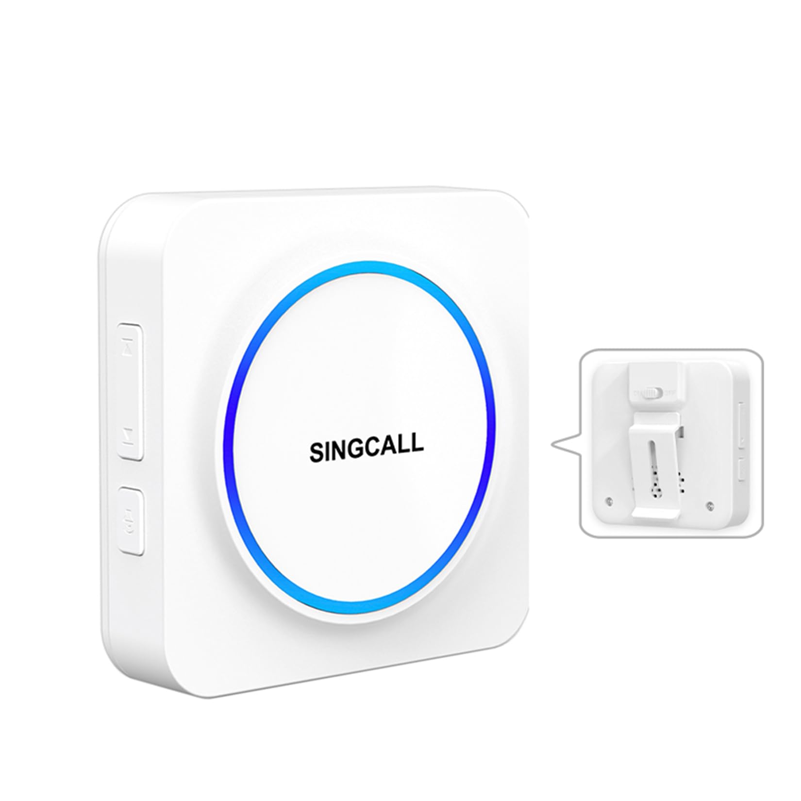 SINGCALL Receptor LED Portátil Recargable Inalámbrico con 32 Tonos, Volumen Ajustable 0-100dB & Memoria, para Hogar/Garaje/Apartamento/Residencias de Mayores/Hospitales,1 Receptor LED Portátil