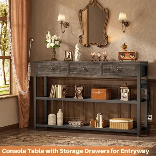 Entryway Table with Power Outlets, 47" Console Table with Drawers