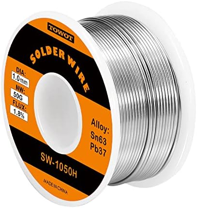 TOWOT 63-37 High Purity Tin Lead Rosin Core Solder Wire for Electrical Soldering, Content 1.8% Solder flux (1.0mm, 50g)