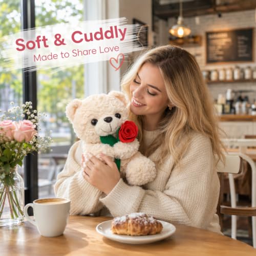 25cm Rose Teddy Bear, Teddy Bear for Object, Cute Valentines Bear with Rose, Birthday Gifts for Valentine’s Day, Anniversary - Image 4
