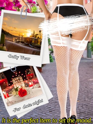 Image of ShawGobow Lace Top Fishnet Stocking,Sexy Garter Belt And Thigh Highs Set,Suspender Tights Women Wedding Date Night Boudoir