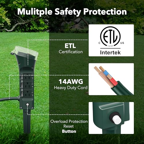 image for BN-LINK Outdoor 6ft Extension Cord Power Stake with 6 Outlets, Outside