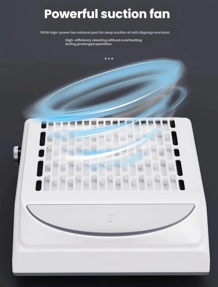 Compact Nail Vacuum 100W High Power Reusable Filter Dust Collector Nail Technician for Salon and Home Use (White)