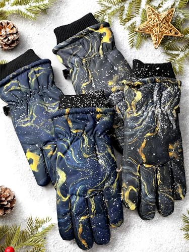 Image of SATINIOR 2 Pairs Kids Waterproof Winter Snow Gloves Ski Gloves for Boy Girl Outdoor Warm Thickening Snowboard